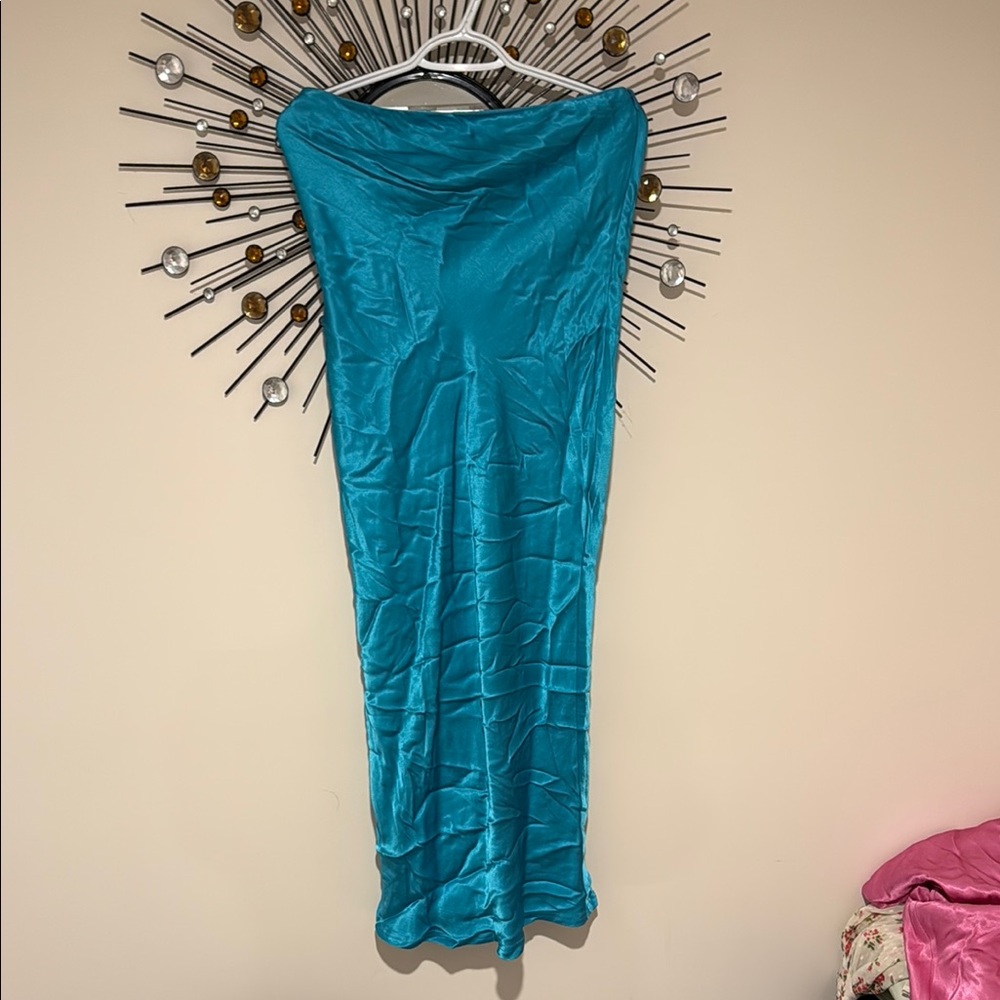 Meshki Teal Strapless Dress